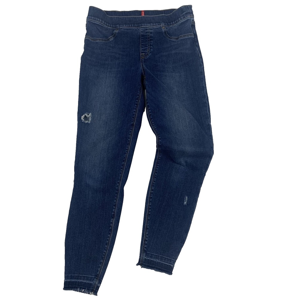 SPANX Skinny Jeans Womens Medium Blue Mid Rise Distressed Frayed Hem 20203R